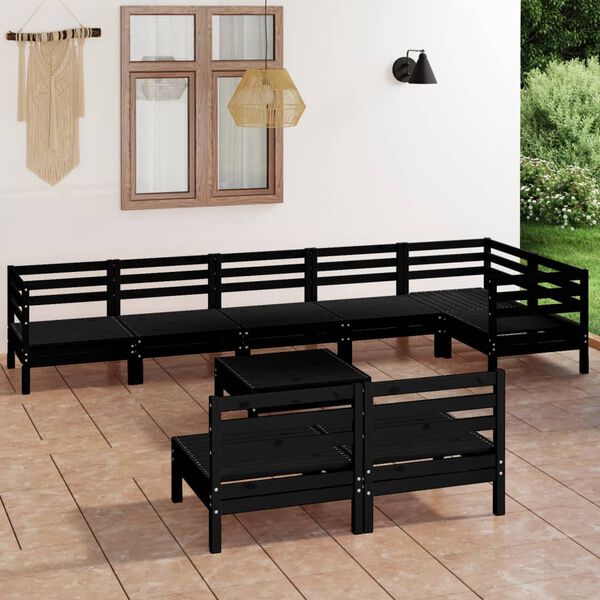 vidaXL 9 Piece Garden Lounge Set Solid Wood Pine Black