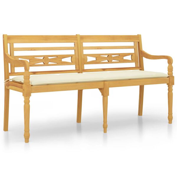 vidaXL Batavia Bench with Cream Cushion 150 cm Solid Wood Teak