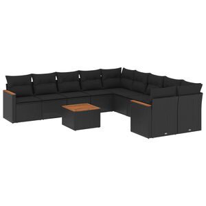 vidaXL 11 Piece Garden Sofa Set with Cushions Black Poly Rattan