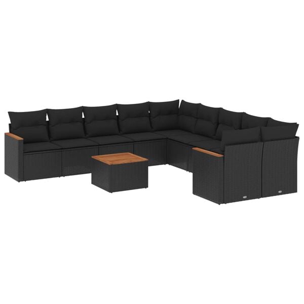 vidaXL 11 Piece Garden Sofa Set with Cushions Black Poly Rattan