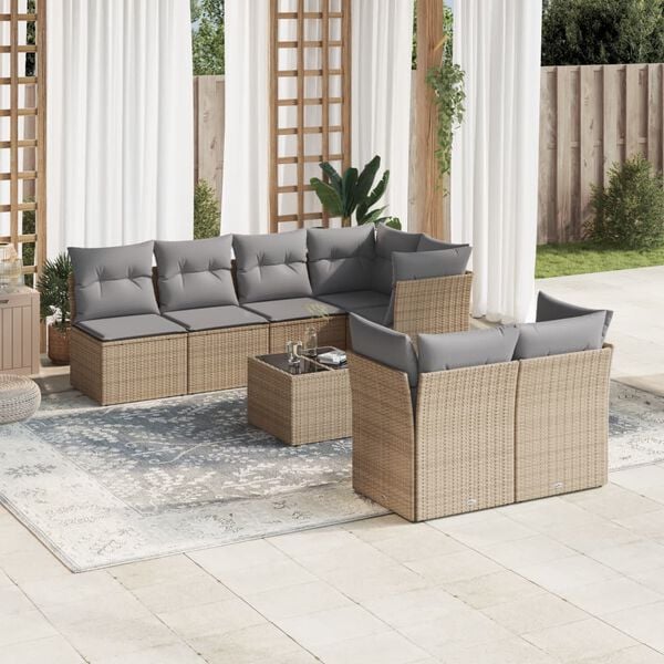 vidaXL 8 Piece Garden Sofa Set with Cushions Beige Poly Rattan