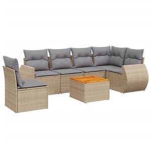 vidaXL 7 Piece Garden Sofa Set with Cushions Beige Poly Rattan