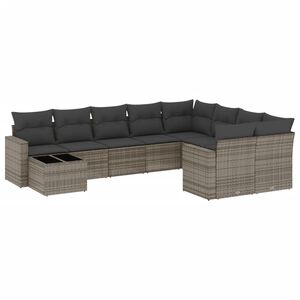 vidaXL 10 Piece Garden Sofa Set with Cushions Grey Poly Rattan