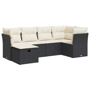 vidaXL 6 Piece Garden Sofa Set with Cushions Black Poly Rattan