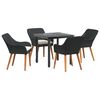 vidaXL Garden Dining Set with Cushion 5 pcs Black Poly Rattan