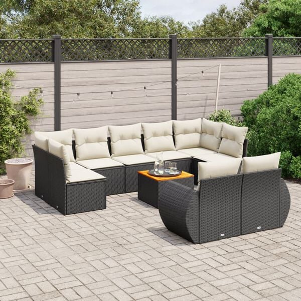 vidaXL 10 Piece Garden Sofa Set with Cushions Black Poly Rattan