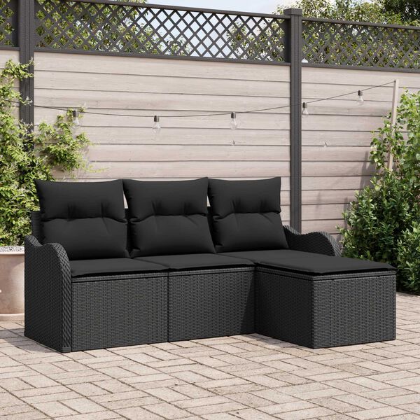 vidaXL Garden Sofa Set with Storage 4 pcs Black Poly Rattan