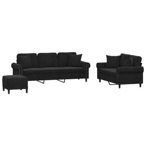 vidaXL 3 Piece Sofa Set with Pillows Black Velvet
