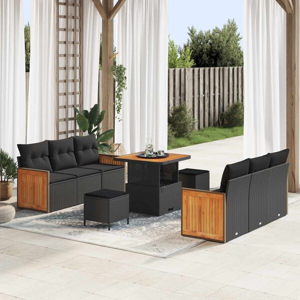 vidaXL Garden Sofa Set 9 pcs Black Poly Rattan and Powder-coated Steel