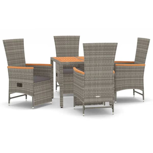 vidaXL 5 Piece Garden Dining Set with Cushions Grey Poly Rattan