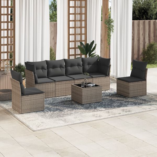 vidaXL 7 Piece Garden Sofa Set with Cushions Grey Poly Rattan
