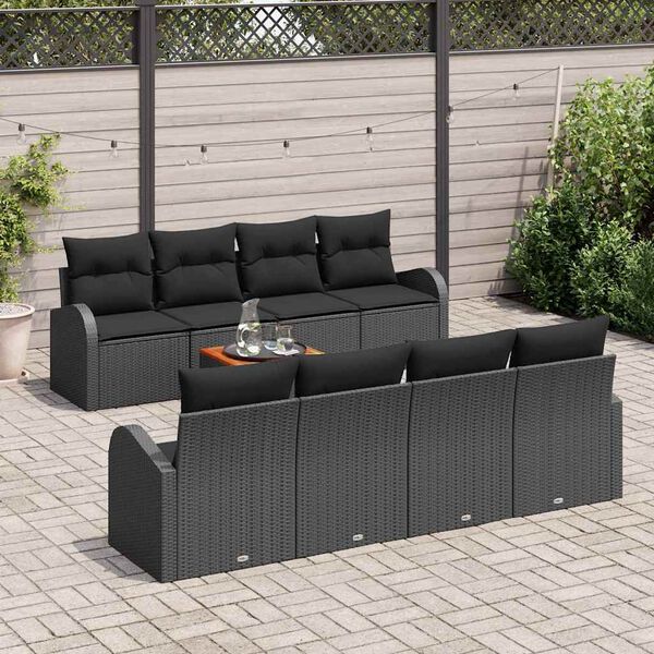 vidaXL Garden Sofa Set with Cushion 9 pcs Black Poly Rattan