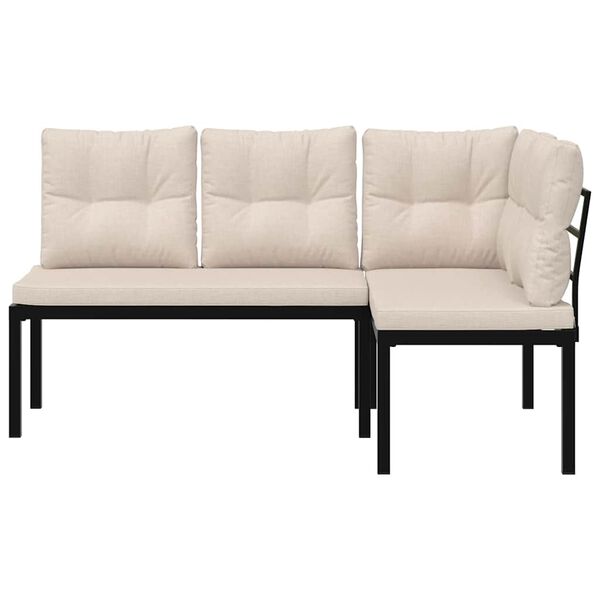 vidaXL Garden Benches 2 pcs with Cushions Black Powder-coated Steel