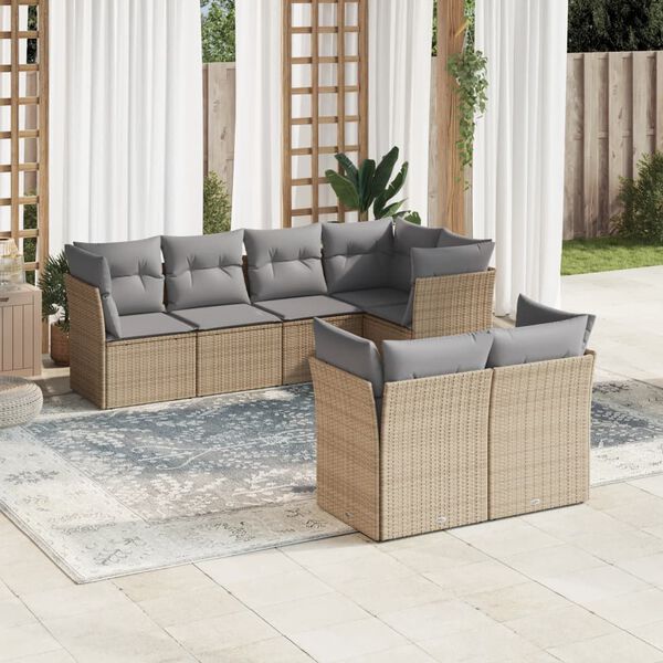 vidaXL 7 Piece Garden Sofa Set with Cushions Beige Poly Rattan