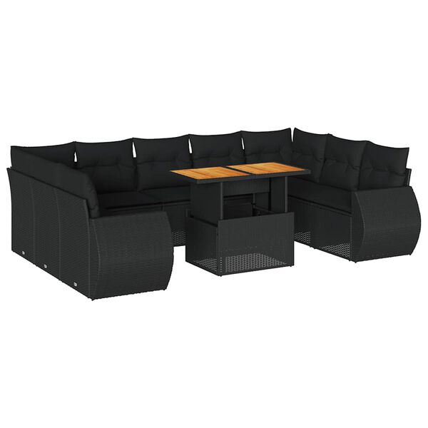 vidaXL 10 Piece Garden Sofa Set with Cushions Black Poly Rattan