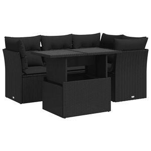 vidaXL 5 Piece Garden Sofa Set with Cushions Black Poly Rattan
