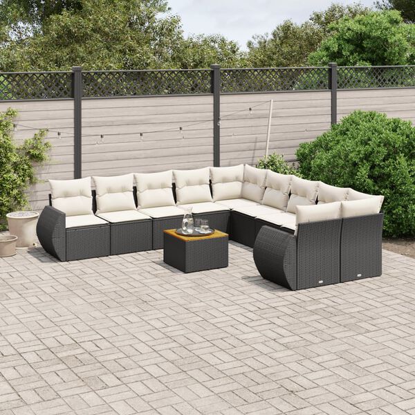 vidaXL 11 Piece Garden Sofa Set with Cushions Black Poly Rattan