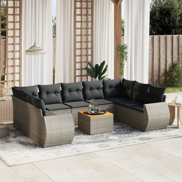 vidaXL 10 Piece Garden Sofa Set with Cushions Grey Poly Rattan