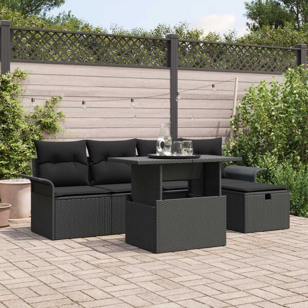 vidaXL Garden Sofa Set with Cushion 6 pcs Black Poly rattan