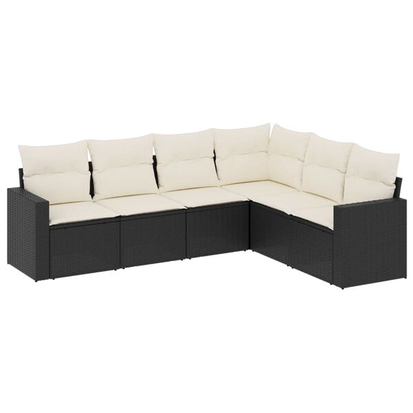 vidaXL 6 Piece Garden Sofa Set with Cushions Black Poly Rattan