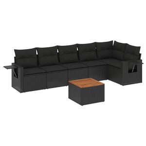 vidaXL 7 Piece Garden Sofa Set with Cushions Black Poly Rattan