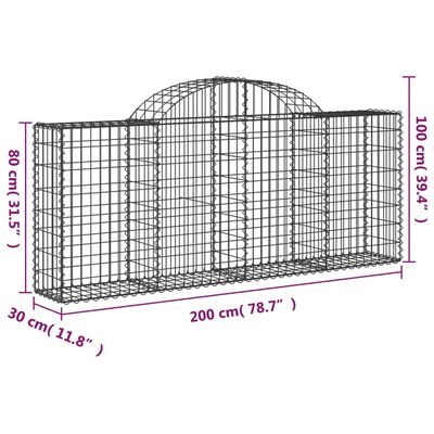 vidaXL Arched Gabion Baskets 30 pcs 200x30x80/100 cm Galvanised Iron