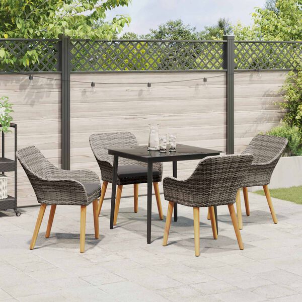 vidaXL Garden Dining Set with Cushion 5 pcs Grey Poly Rattan