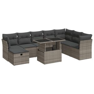 vidaXL 9 Piece Garden Sofa Set with Cushions Grey Poly Rattan