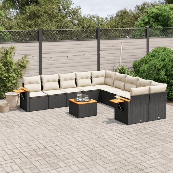 vidaXL 11 Piece Garden Sofa Set with Cushions Black Poly Rattan
