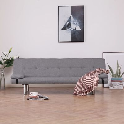 vidaXL Sofa Bed with Two Pillows Light Grey Polyester
