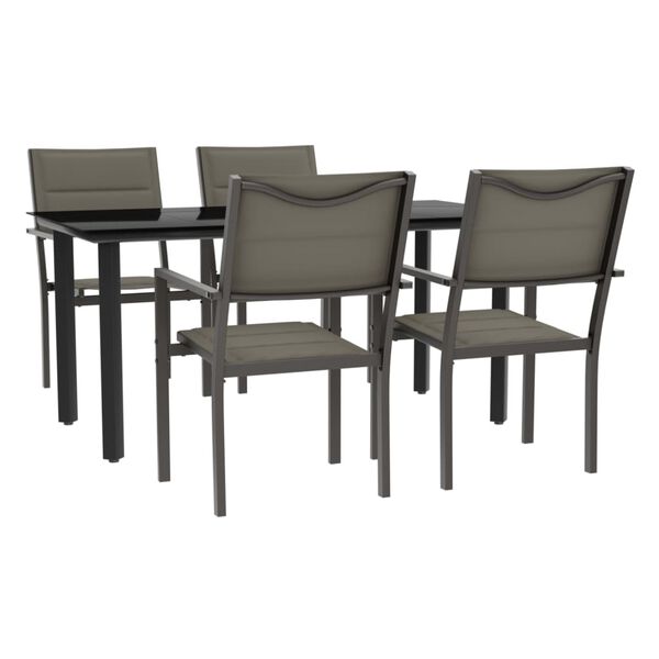 vidaXL 5 Piece Garden Dining Set Black Steel and Textilene