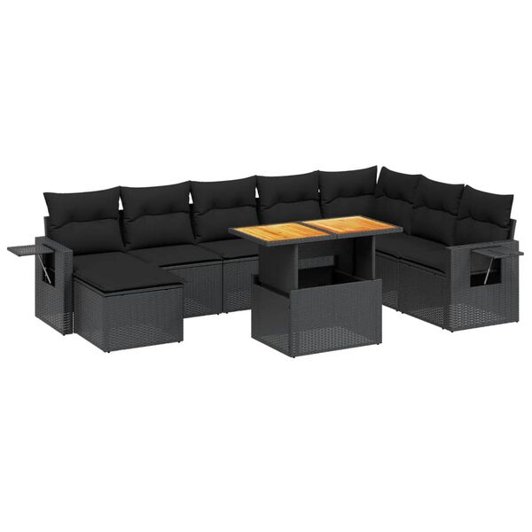 vidaXL 9 Piece Garden Sofa Set with Cushions Black Poly Rattan