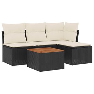vidaXL 5 Piece Garden Sofa Set with Cushions Black Poly Rattan