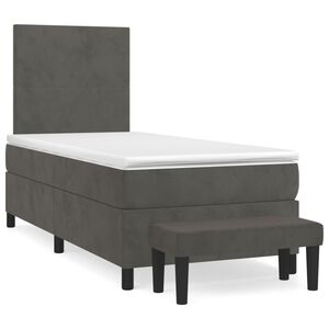 vidaXL Box Spring Bed with Mattress Dark Grey 106x203 cm King Single Size Velvet