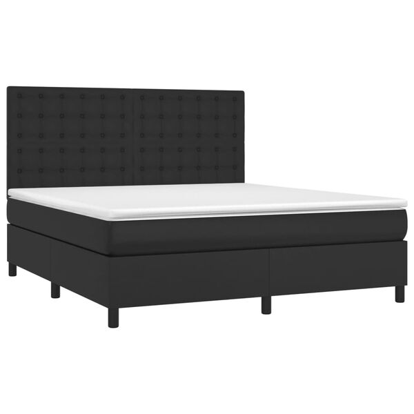vidaXL Box Spring Bed with Mattress&LED Black 153x203 cm Queen Size Faux Leather