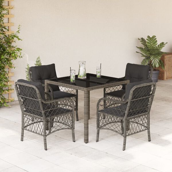 vidaXL 5 Piece Garden Dining Set with Cushions Grey Poly Rattan