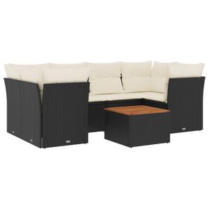 vidaXL 7 Piece Garden Sofa Set with Cushions Black Poly Rattan