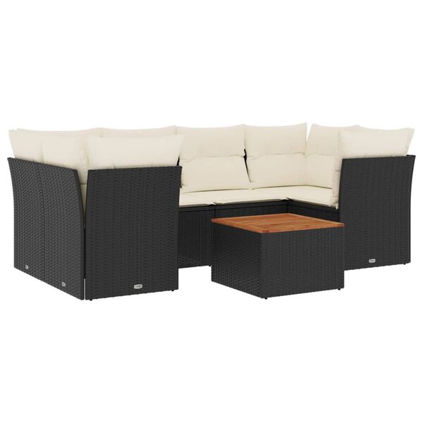 vidaXL 7 Piece Garden Sofa Set with Cushions Black Poly Rattan
