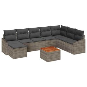 vidaXL Garden Sofa Set 9 pcs Grey Poly Rattan