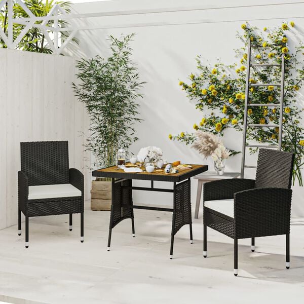 vidaXL 3 Piece Outdoor Dining Set Poly Rattan Black