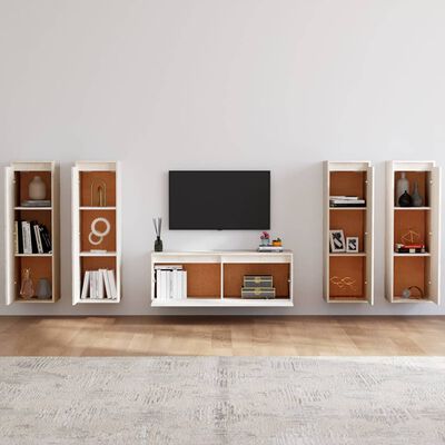 vidaXL TV Cabinets 5 pcs White Solid Wood Pine