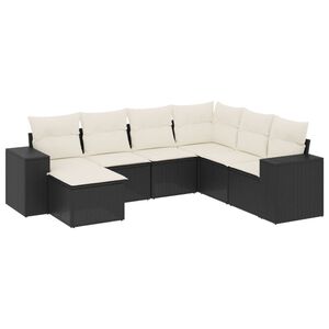 vidaXL 7 Piece Garden Sofa Set with Cushions Black Poly Rattan