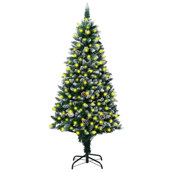vidaXL Artificial Christmas Tree LEDs&Pine Cones&White Snow 210 cm