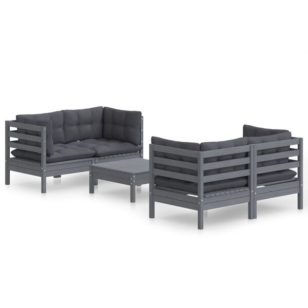 vidaXL 5 Piece Garden Lounge Set with Anthracite Cushions Pinewood