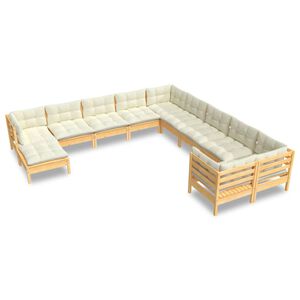 vidaXL 11 Piece Garden Lounge Set with Cream Cushions Pinewood