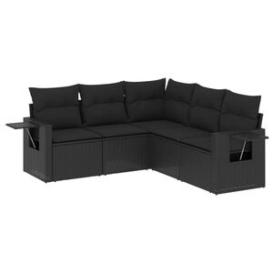vidaXL 5 Piece Garden Sofa Set with Cushions Black Poly Rattan