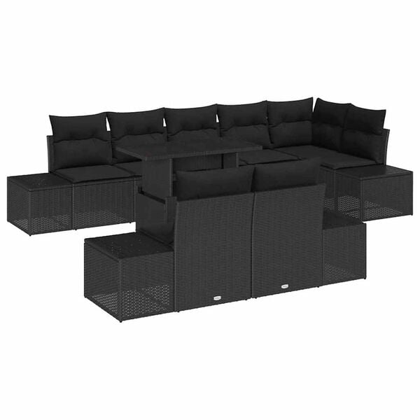 vidaXL Garden Sofa Set with Cushion 9 pcs Black Poly Rattan