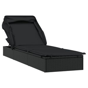 vidaXL Sunbed with Foldable Roof Black 213x63x97 cm Poly Rattan