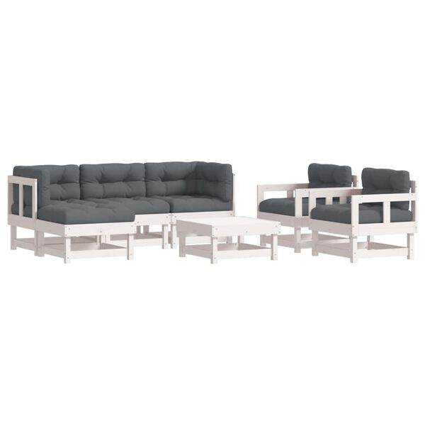 vidaXL 7 Piece Garden Lounge Set with Cushions White Solid Wood