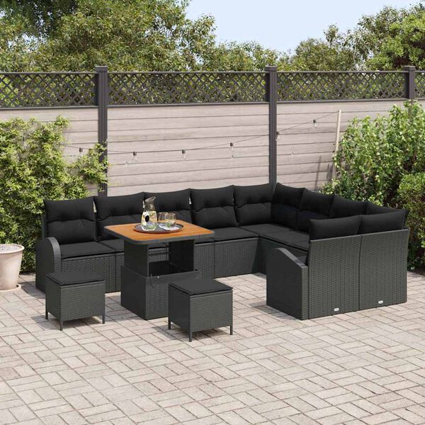 vidaXL Garden Sofa Set with Cushion 12 pcs Black Poly rattan